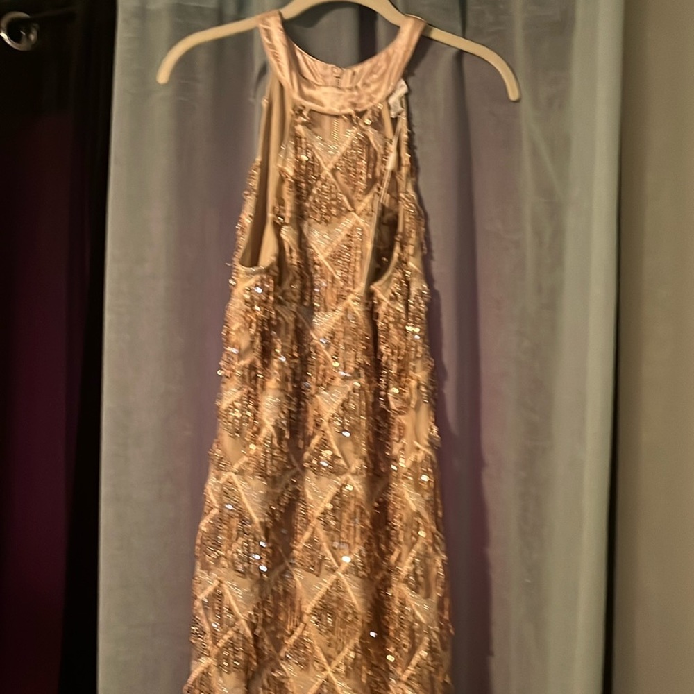 Stunning champagne colored tassel dress, fully functional zipper